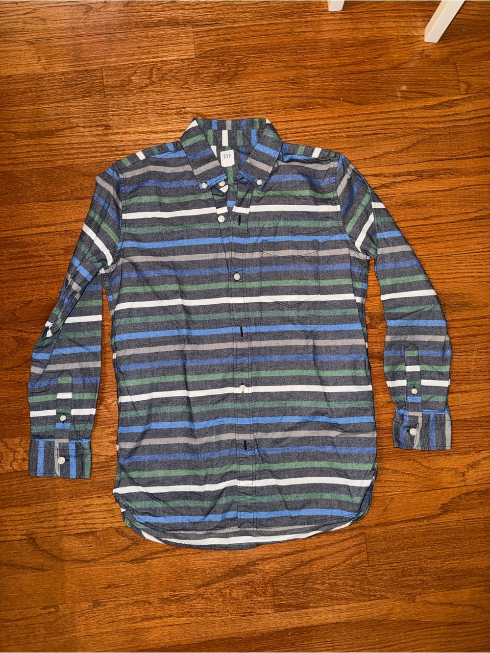 GAP Striped Button-Down Shirt - Blue, Green, Gray